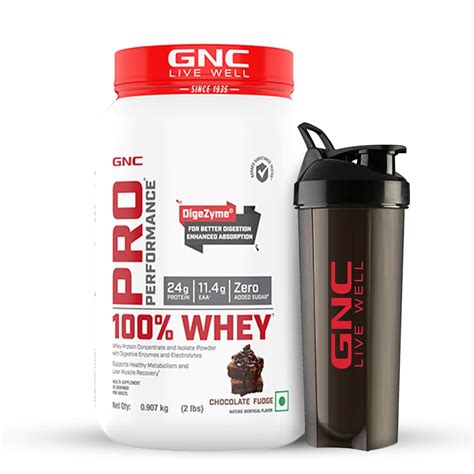 GNC 100% Whey Protein Powder & Black Shaker | Chocolate Fudge | 2 lbs ...