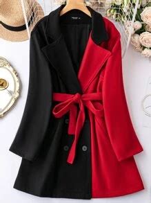 Plus Two Tone Lapel Neck Belted Overcoat | SHEIN USA
