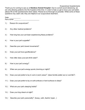Fillable Online Acupuncture Questionnaire Rainbow Animal Hospital Fax ...