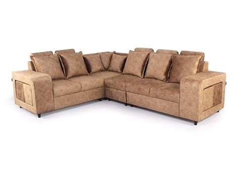 Primrose Amanda Suede Fabric 2+2+1+Corner Sofa Set in Beige Color ...