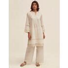 White Printed Cotton Kurta with Pants - Set of 2