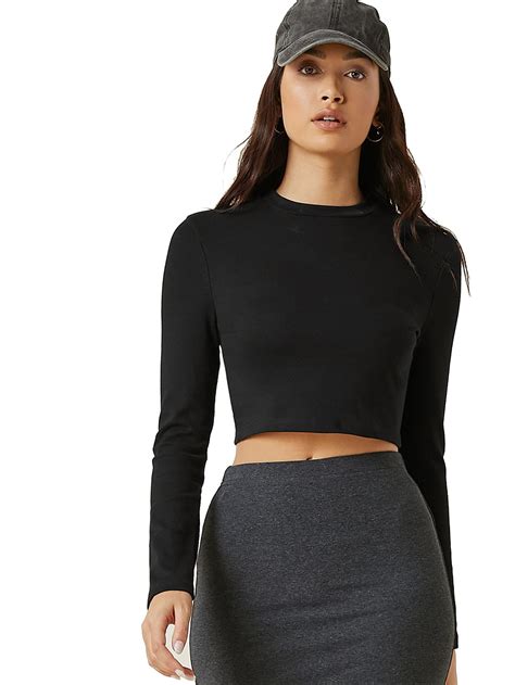 Aahwan Black Solid Full Sleeve Slim Fit Crop Top For Women's & Girls ...