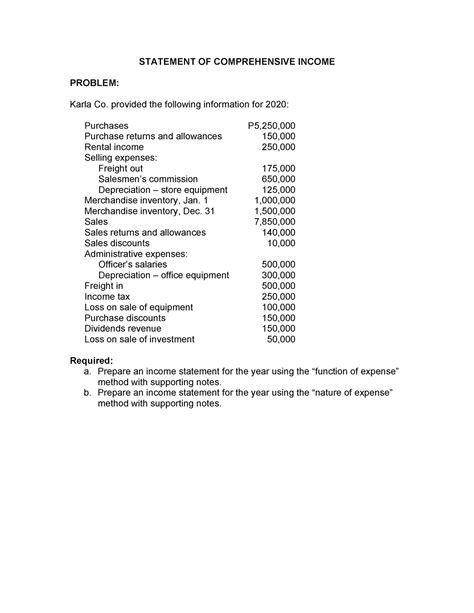 statement of comprehensive income problems with no answer - STATEMENT ...