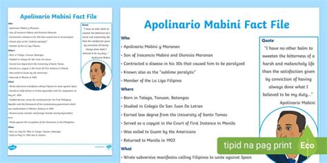 Apolinario Mabini Fact File | Preschool | Twinkl - Twinkl