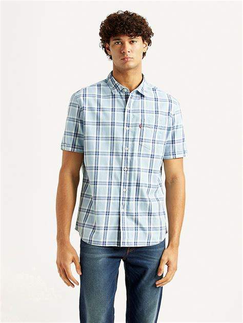 Men's Checkered Light Blue Slim Fit Shirt – Levis India Store