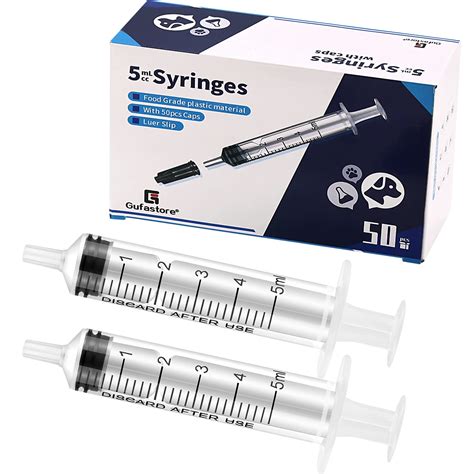Gufastore 50 Pack 5ml Plastic Syringes With Caps For Science ...