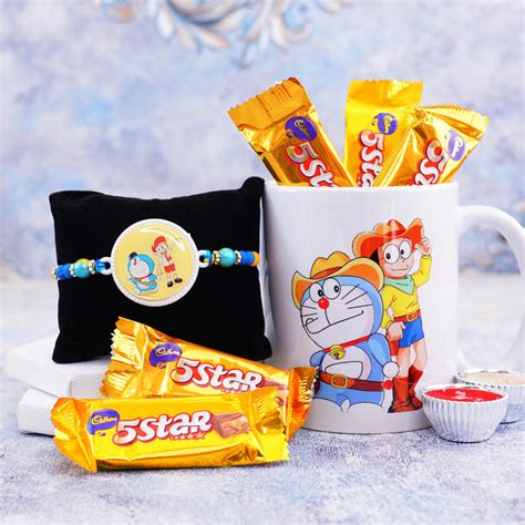 Send Doraemon Rakhi with Five Star N Mug Online | Rakhibazaar.com