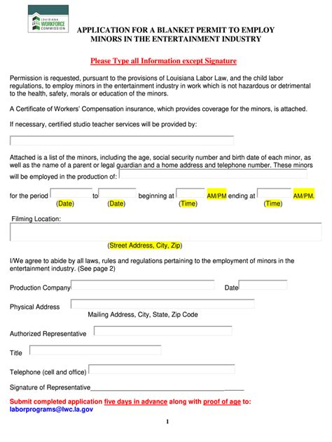 LA Application for a Blanket Permit to Employ Minors Form - Fill Online ...