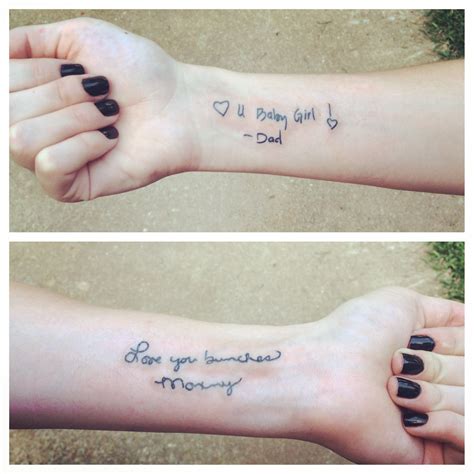Parents handwriting from cards tattooed on my wrist! Done by David ...