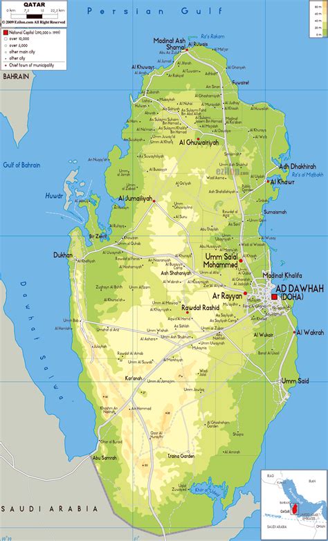 Large physical map of Qatar with roads, cities and airports | Qatar | Asia | Mapsland | Maps of ...