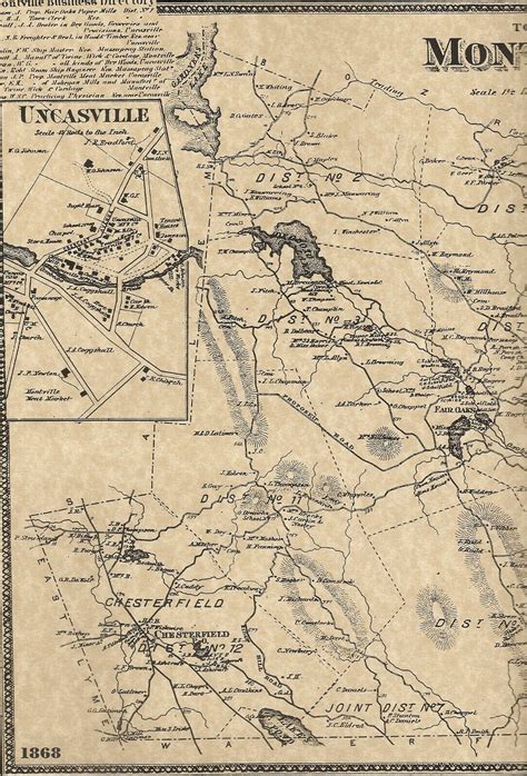Montville Uncasville Mohegan CT 1868 Map Homeowners Names Shown | eBay