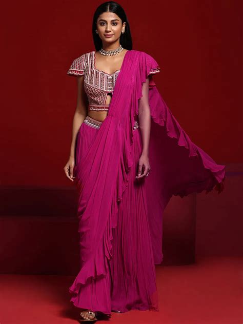 Buy Libas Art Pink Embellished Silk Blend Palazzo Saree Online at Rs ...