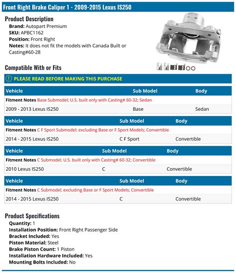 2009-2015 Lexus IS250 Brake Caliper - Autopart Premium APBC1162 - Front ...
