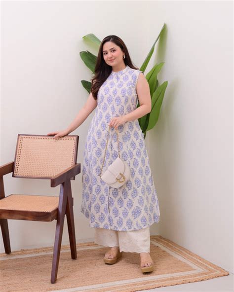 Blue 2 PC Pure Cotton Floral A Line Schiffli Palazzo Set For Women ...