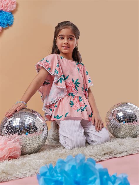 Buy Girls Floral Printed Kimono Sleeve Top with Trousers