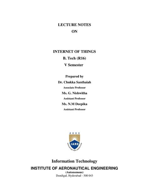 IOT Lecture Notes - LECTURE NOTES ON INTERNET OF THINGS B. Tech (R16) V ...