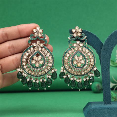 Green Color Pakistani Kundan Earrings – Eindiawholesale