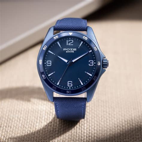 Buy Online Sonata Poze Quartz Analog Blue Dial Leather Strap Watch for ...