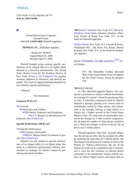 Leonard v. Pepsico, Inc., 210 F.3d 88