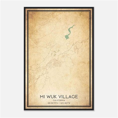 Vintage Mi Wuk Village California Map Poster, Mi Wuk Village CA City ...