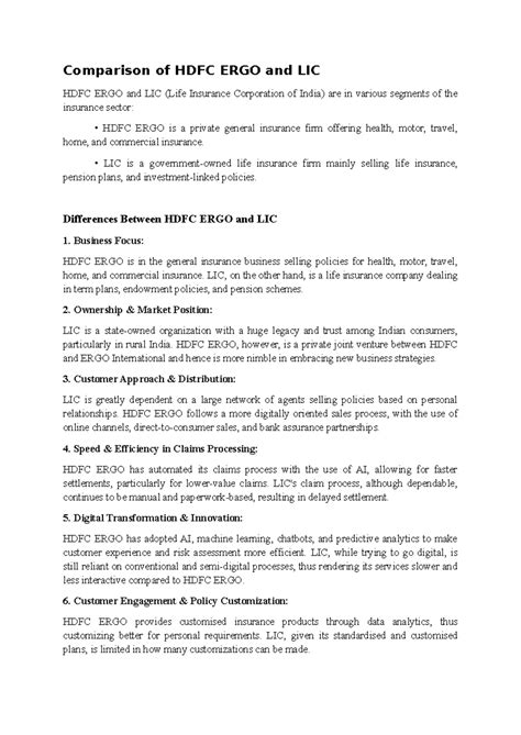 HDFC ERGO vs LIC: A Comparative Study on Digital Transformation - Studocu