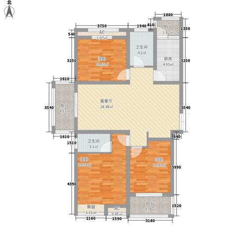 永城·财富中心B，永城·财富中心3室2厅2卫0厨约115.30平米户型图，朝南北朝向 - 永州安居客