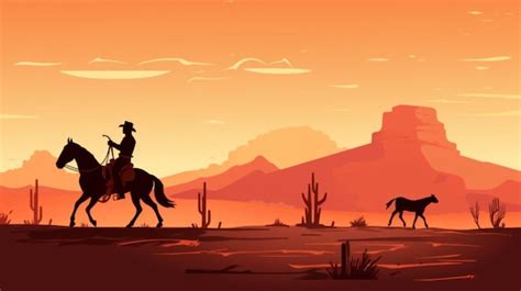 A cowboy rides a horse in a desert landscape | Premium AI-generated vector