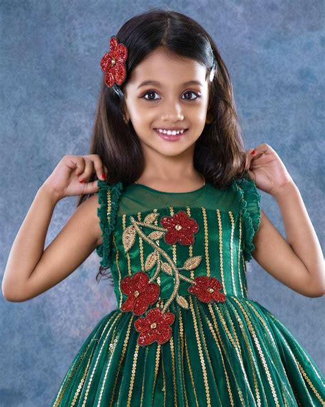 Bottle Green Designer Handwork Designer Flower Frock – Stanwells Kids