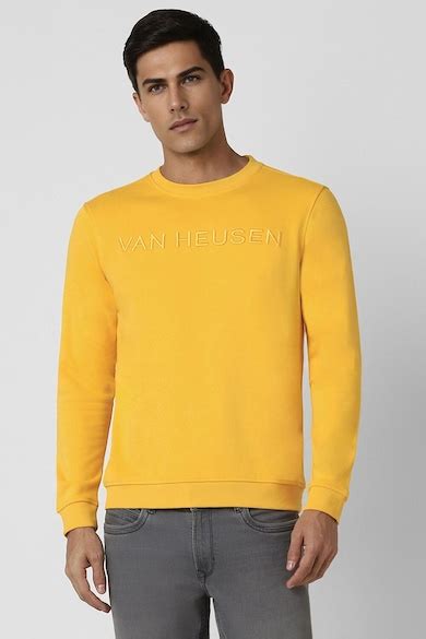 Buy Men Yellow Embroidered Crew Neck Sweatshirt Online - 39725451 | Van ...