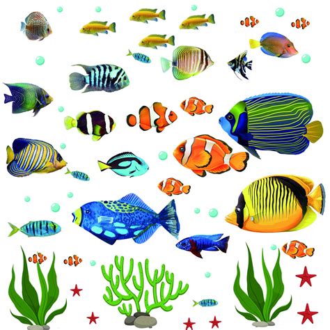 Fish Wall Stickers Under The Sea Decorative Wall Decals Coral Reef Fish ...
