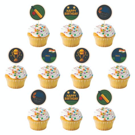 Cricket theme Cupcake Toppers – Pack of 10 – Party Bazaar Store