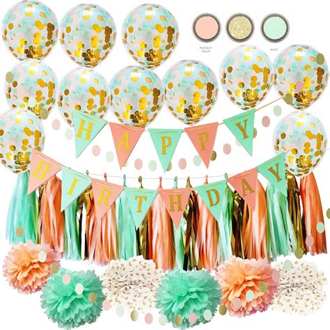 Mint Peach Birthday Party Decorations by Qian's India | Ubuy