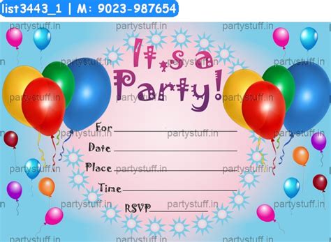 Balloons Birthday Invitation Card Cards in Balloon theme