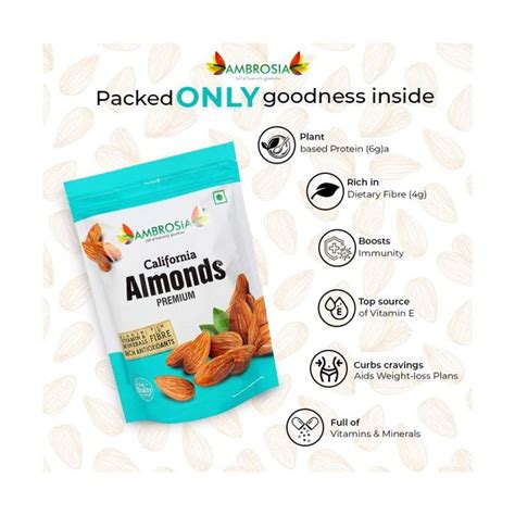 Ambrosia: Premium California Whole Almonds - Pack of 2 - 500 gm each