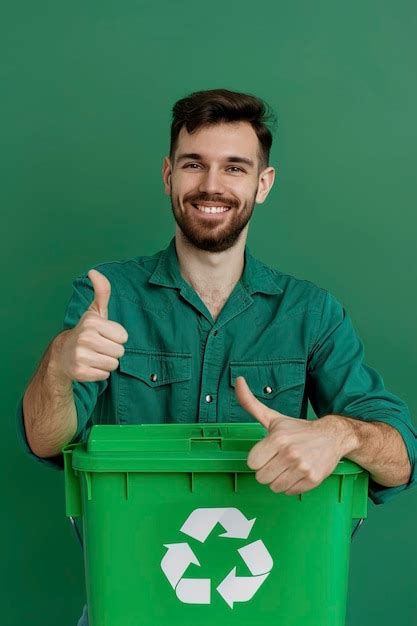 A male volunteer with recycle bin for plastic showing | Premium AI ...