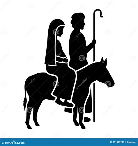 Virgin Mary in Mule and Saint Joseph Silhouettes Stock Vector - Illustration of christianity ...