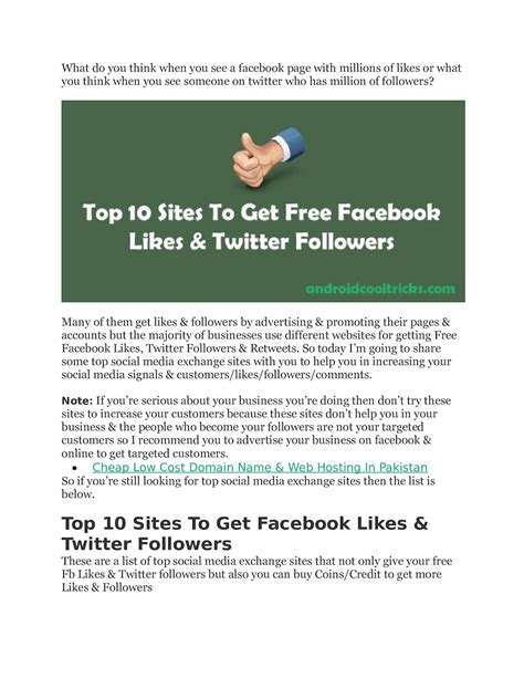 Free Facebook Likes Websites