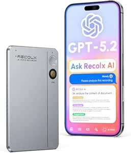 RECOLX AI Voice Recorder & Transcriber with GPT-5.2 Analysis – 30-Hour ...