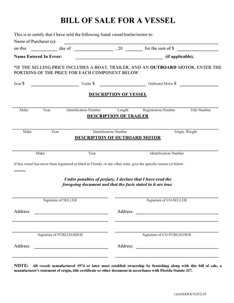 Free Florida Boat Bill of Sale Form - PDF | DOCX