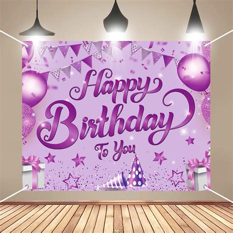 Party Propz Birthday Backdrop for Girls - Purple Happy Birthday ...