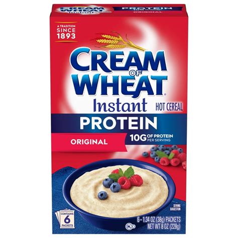 Cream of Wheat Protein Instant Original Hot Cereal, Hot Breakfast Cereal, 8 oz, 6 Packets (Pack ...