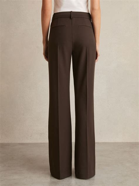 Reiss Petite High Rise Flared Trousers in Chocolate Brown - REISS