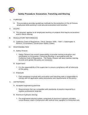 Fillable Online Trenching and Excavation - OverviewOccupational Safety ...