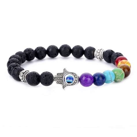 "Balance Your Energy" 7 Chakra Lava Evil Eye Bracelet – Mine Galleria