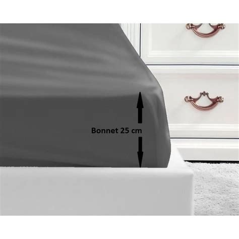 Drap Housse 100% coton 180 x 200 x 25 cm - Gris foncé - LOVELY HOME ...