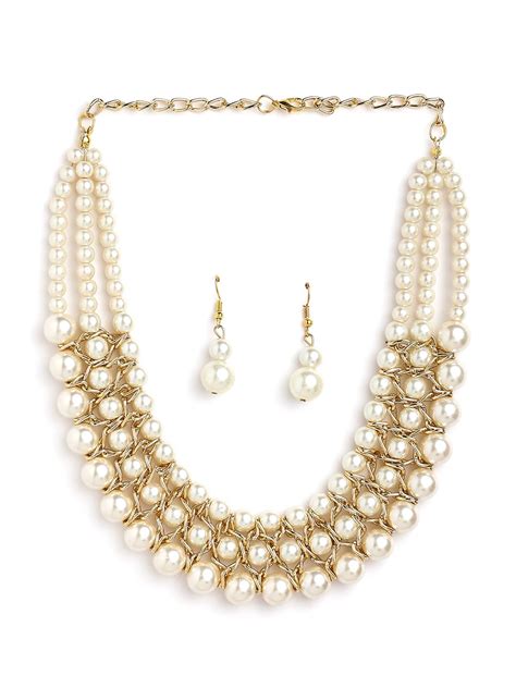 Buy Binni s Wardrobe Women Gold-Plated White Pearl-Beaded Layered ...