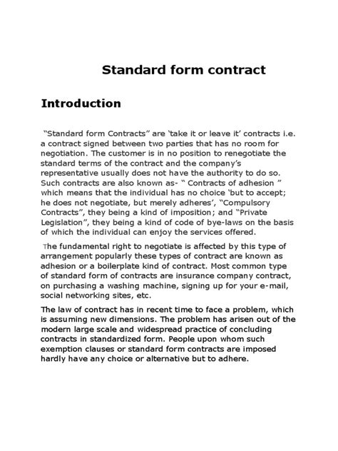 Image result for Standard Form Contract Examples