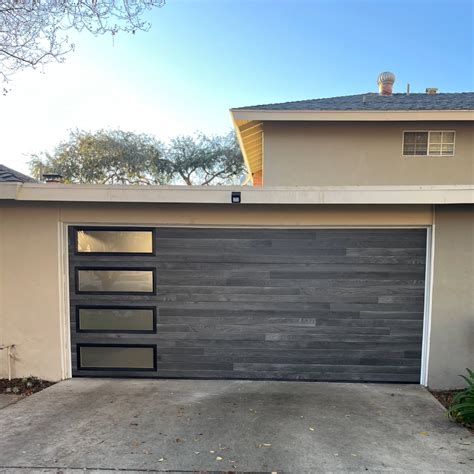 Contemporary Garage Door VOG 16X7 Wood Finish Contemporary Garage