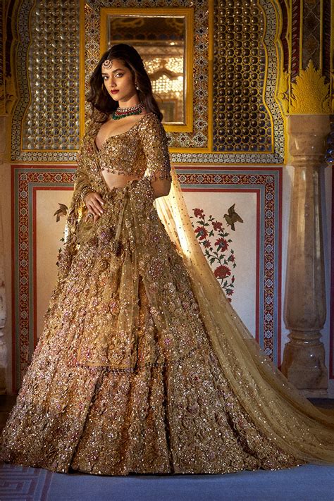 Gold Three-Dimensional Jewel Lehenga Set – Seema Gujral