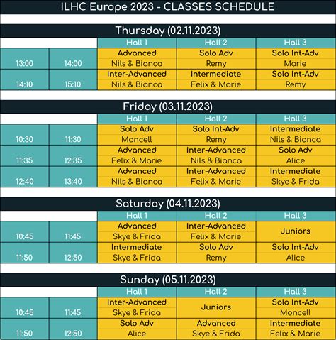 Classes Schedule - ILHC Europe